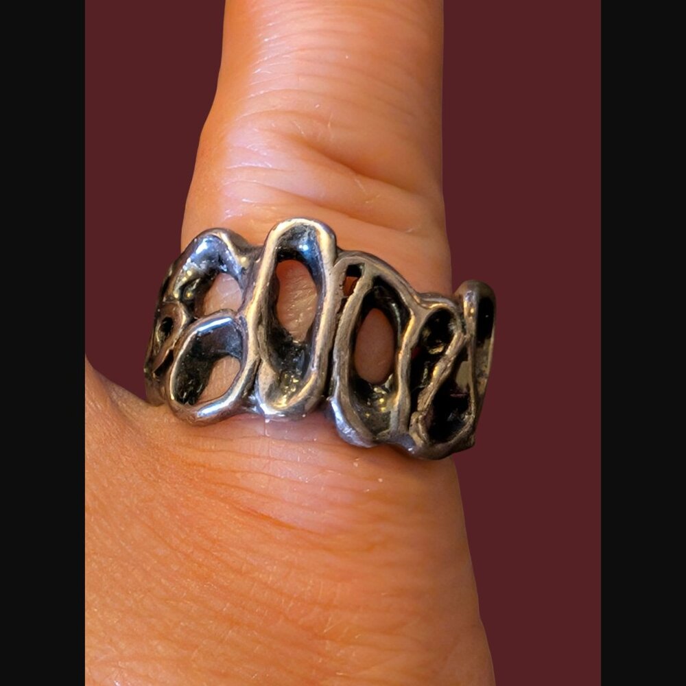 Vintage 925 Oxidized Silver Open Work Size 6.5 Chunky Statement Ring